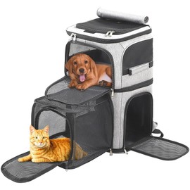 Expandable Cat Backpack Carrier for 2 Cats, Dog Backpack for 2 Small Pets Dogs, Cat Carrier for Large Cats Multiple Pets, 7 Windows ventilation, Built-in Frame Support Plate and Safety Straps Foldable