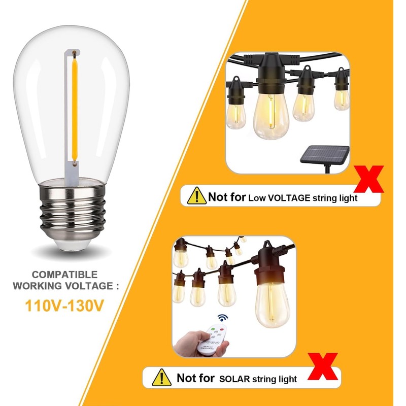 FUTIME 15 Pack S14 LED String Light Bulbs, 1W Shatterproof