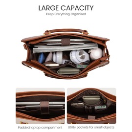 LOVEVOOK Laptop Bag for Women, Vintage Leather Laptop Tote Bag Work Bags for Women, Waterproof Computer Bag Business Office Briefcase Large Shoulder Handbag Purse, 17 Inch, Brown-Beige