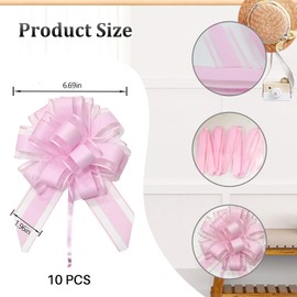 10Pcs Pink Pull Bows, 6 Inch Pink Bows for Gift Wrapping, Party Decorations, Flower Bouquet and Basket, Wedding Favors, Anniversary, Christmas Tree Ornaments