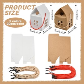 Airssory Papierboxen in Hausform, 40 Stück, 2 Farben, Partygeschenkboxen, Fensterverpackung, Leckerli-Boxen mit Seilgriff, für selbstgemachte Hochzeitsgeschenke, Süßigkeiten, Kekse
