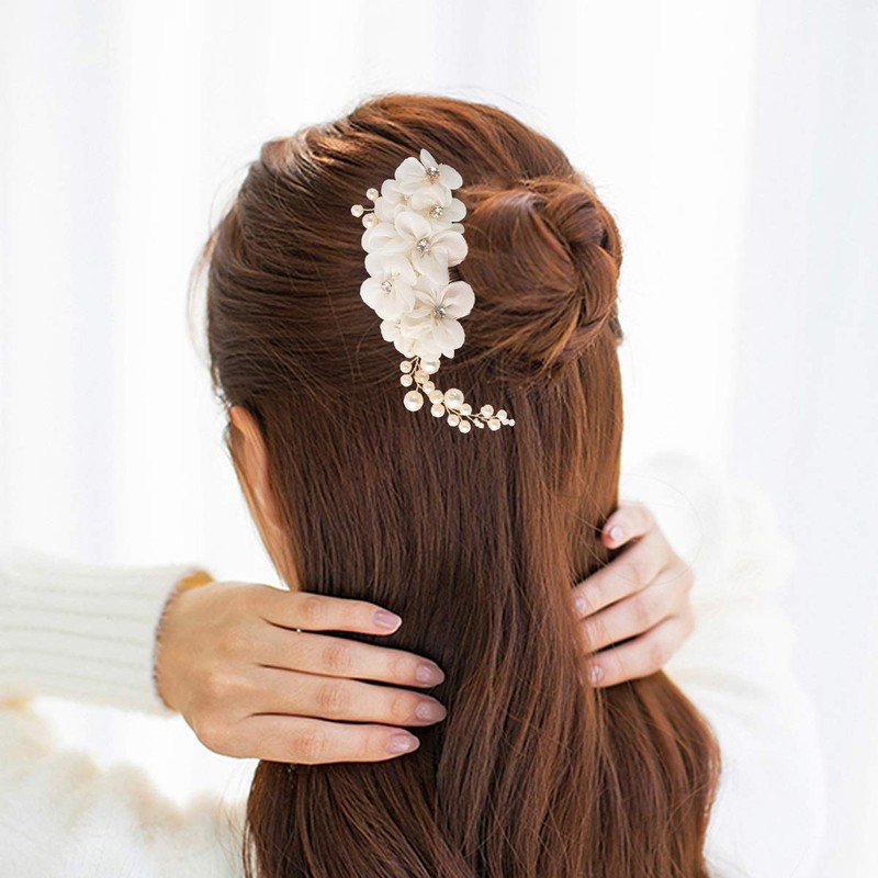 Frcolor Handmade Bridal Flower Side Hair Clip With Tulle Flowers,