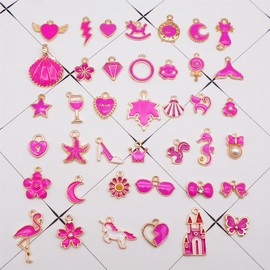80 Pieces Fashion Girls Charms Bright Pink Bling Pendant for Women Princess Jewellery Necklace Earrings Bracelets Making Key Chain Bookmark Crafts DIY, Non-precious metal