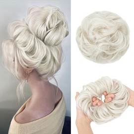 SARLA Messy Bun Hair Piece for Women Girls Synthetic Scrunchies Buns Extension Hairpieces Updo Pony Tail Ice Blonde