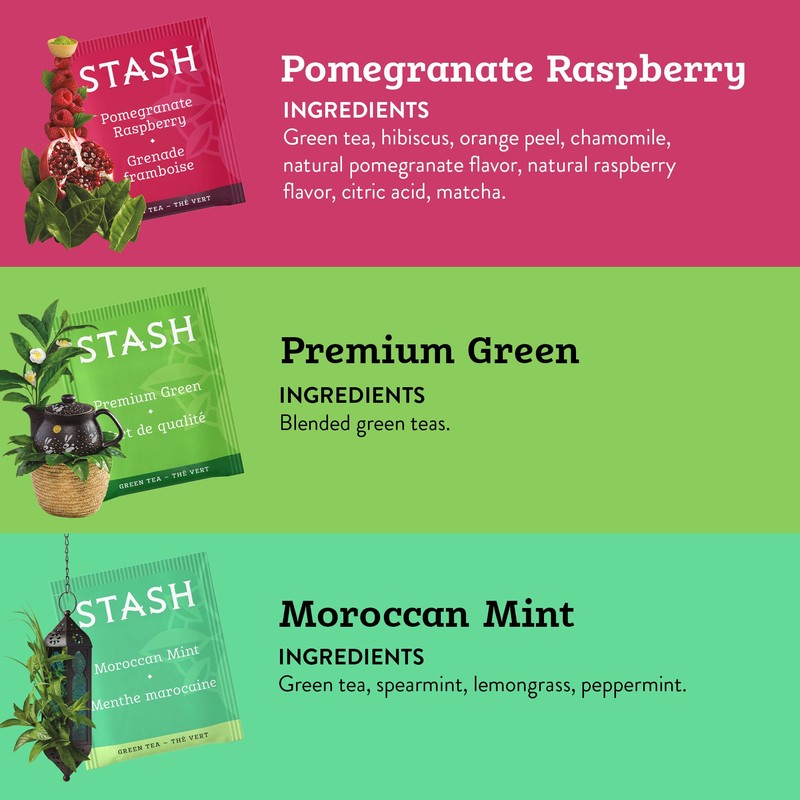 STASH Green Tea Variety Pack – Caffeinated, 6 Boxes of