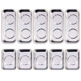 10-Piece Magnetic Tray Holder (3.6" x 2.4" / 5.9" x 2.5" Square), Stainless Steel Magnet Trays Set For Socket Screw Nuts Bolts Metal Parts & Tool Organization