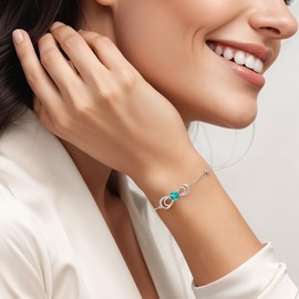 CDE Bracelets for Womens Infinity Plated White Gold with Love Heart Birthstone Copper Bracelets for Ladies Anniversary Birthday Mothers Day Christmas Gifts for Girlfriend Wife Mum (Whitegold-12-Dez)