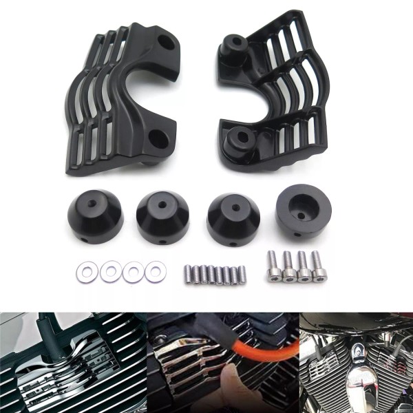 HTTMT BLACK FINNED SLOTTED HEAD BOLT SPARK PLUG COVERS KIT