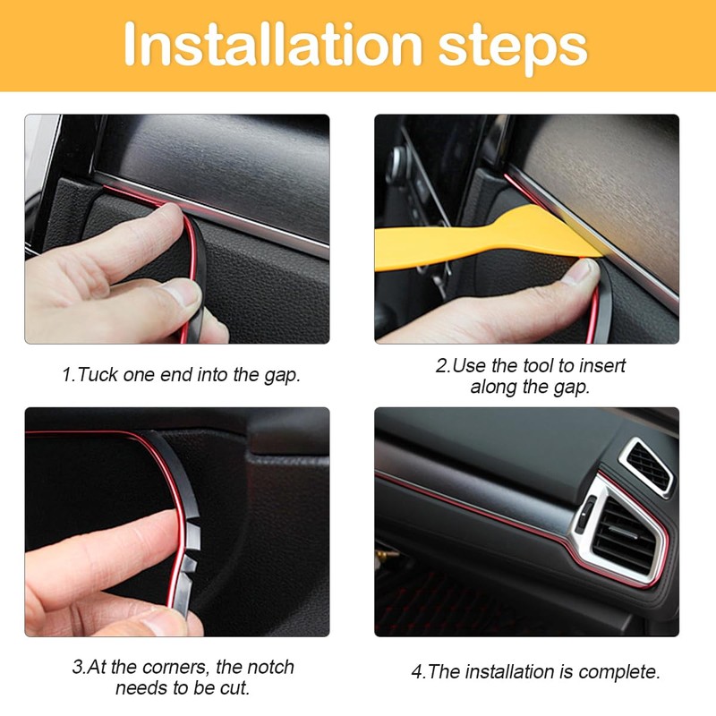 XINLIYA Car Interior Moulding Trim Strips, 33Ft/10M Universal Electroplating Decoration