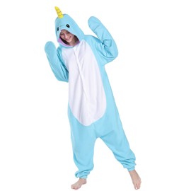 WOTOGOLD Animal Cosplay Costume Unisex Adult Blue Narwhal Pajamas Light Blue,XS