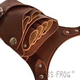 GLASS FROG Scissor Case, 6 Pieces, PU Leather, Storage Capacity, Lightweight, Hairdresser Trimmer (Brown)