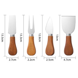 YUANQIAN Cheese Knife Set with Acacia Wood Handles - Cheese Knife, Spreader, Fork, Slicer - Mini Stainless Steel Cheese Tools for Charcuterie Boards (4Pcs/Set, S)