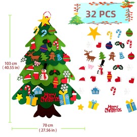 Felt Christmas Tree for Kids, 32 Removable Ornaments, Christmas Gifts for Kids, Christmas Decoration for Door Walls