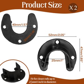 Biaungdo 1 Inch Stainless Steel Closet Rod End Supports, 2 Pcs Black Heavy Duty Wardrobe Rod Brackets Closet Pole Sockets Flange Rod Holder, U-Shaped