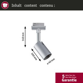 Paulmann 95329 Pure I URail Individual spot GU10 max. 10W dimmable 230V Chrome matt, Chrome Rail System – Choose Any lamp