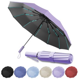 WoRuyKot Automatic Umbrella, 60 Thickened Double Keys, Extremely Waterproof, Robust, Large Umbrella for Men and Women, purple