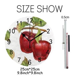 ZKLZI ZHONGJI Wall Clock PVC Hand Draw Red Apples Silent Non Ticking Decorative Battery Operated Accurate Home Kitchen Living Room Bedroom 10 Inch