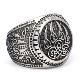 Wolf Paw Ring for Men, Celtic Bear Paw Ring, Amulet Ring, Rune Ring, Viking Warrior Rings, Vintage Ring Jewelry for Men Boys (Q)