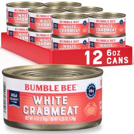 Bumble Bee White Flake Crab Meat in Water, 6 oz Can - 16g Protein & 1g Carb Per Serving - Wild Caught, Flaky, Drain Before Use, 6 Ounce (Pack of 12)