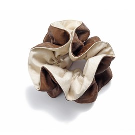 Helamvly Large Scrunchies for Women,Soft PU and Fabric Double Piecing,Double Color Design Hair Scrunchis for Girl(Light Brown)