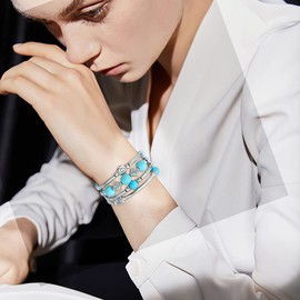 GLEAMART Beaded Wrap Bracelet Layered Bohemian Bracelet Natural Stone Chakra Bangle for Women, Turquoise