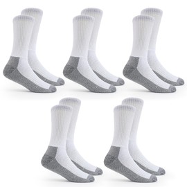 Fruit of the Loom Work Socks for Men - Cotton White Crew Socks 5 Pack, Thick Cushioned Boot Socks, Heavy Duty, Shoe Size 6-12