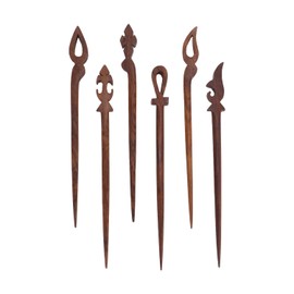 Zap impex 6 Pieces Wooden Hair Sticks Hair Clips Vintage Japanese Hair Pins for Rollers Hair Pins for Women Long Hair Chignon Maker (Brown) (Various Design) (Single Stick)