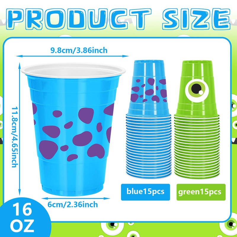 FYSUIMU 30 Pcs Cartoon Monster Party Plastic Cup 16 Oz