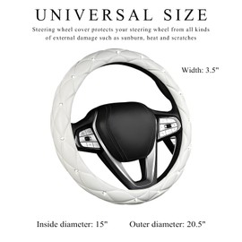 DXNQ Bling Crystal Steering Wheel Cover, 15 Inch Soft Leather Sparkling Rhinestone Steering Wheel Protector, Universal Anti-Slip Steering Wheel Pad for Women Girls, Car Accessories (White)