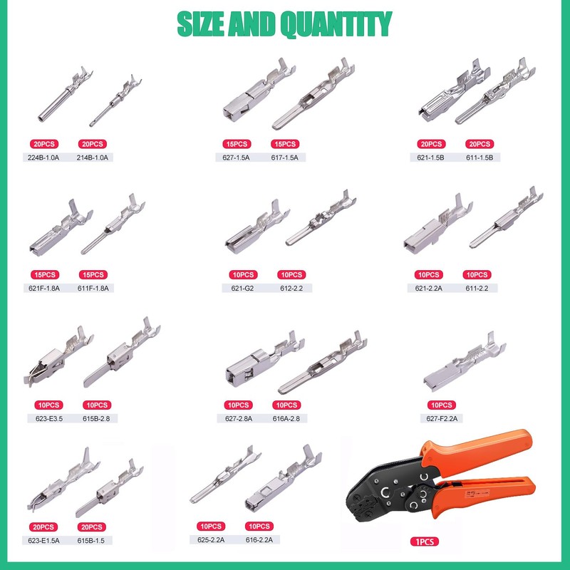 Twidec/290PCS Car Electrical Wire Terminal Pins Connector 1/1.5/1.8/2.2/2.8/3.5mm 21Type Auto