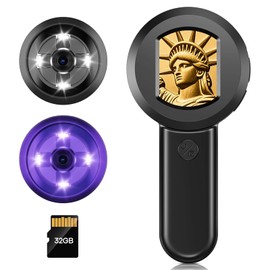 Microscope for Adults Children Hand Magnifier 100X Magnifier 2 Inch IPS Screen, Coin Magnifier with White/Purple Light, Jeweler's Magnifier Compatible with Windows/Mac, Magnifier with 32GB Memory Card