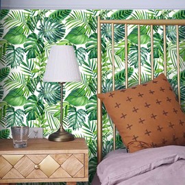 SANILA Tropical Palm Leaf Wallpaper Peel and Stick Wallpaper Tropical Wallpaper Palm Leaf Contact Paper Jungle Wallpaper Palm Leaves Wall Paper Self Adhesive Removable Wallpaper Decor 17.7”x236.2”