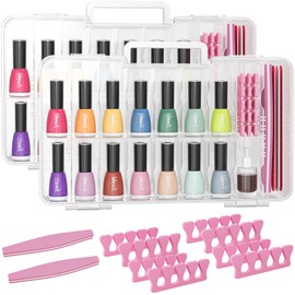 Lifewit Nail Polish Organizer Case for 36 Bottles with 8 Adjustable Sections, Portable Sturdy Gel Nail Polish Storage Holder with 4 Nail Separators, Space Saver for Display Travel, 2 Pack, Clear