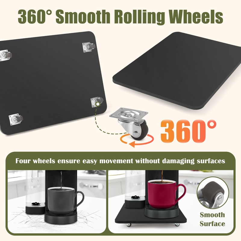 Sliding Tray for Coffee Maker, 360° Rolling Tray Appliance Slider
