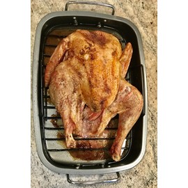 Heavy Gauge, Carbonized Steel, Commercial Kitchen Grade Non-Stick Roaster with Floating Rack for 22 lb Turkey by EuroHome