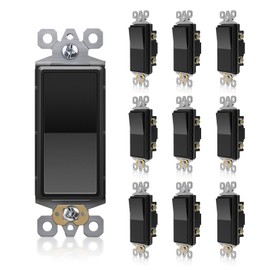 TOPELER 10 Pack 3-Way Decorator Black Light Switch, Single Pole or Three Way Paddle Rocker Light Switch, 15A 120/277V Electrical Wall Switches, Self-Grounding, Residential Grade, ETL Listed