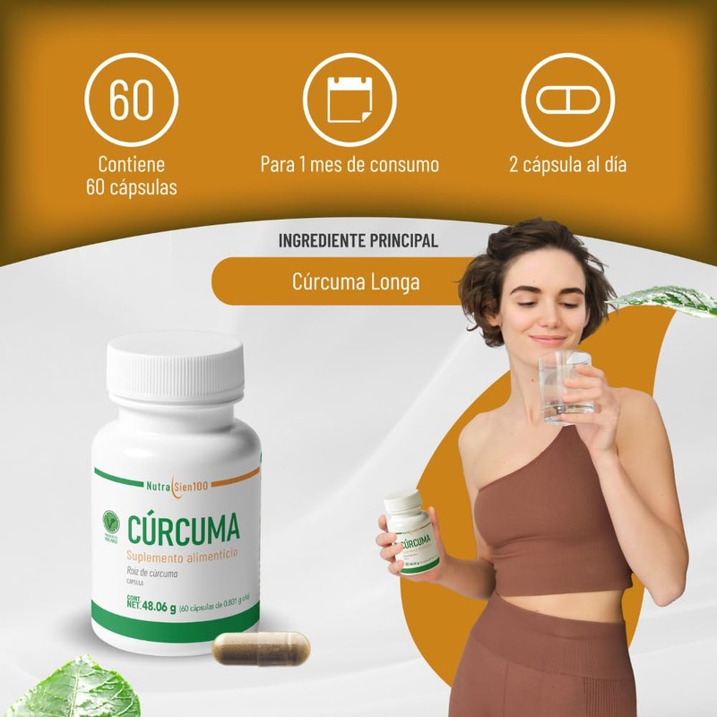 Nutrasien100 Cúrcuma Vegana Orgánica en Cápsulas – 800 mg, 60