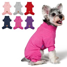 Cyeollo Fleece Dog Pajamas Jumpsuit Thermal Onesie Stretchable Doggie Coat for Medium Sized Girls, Color Fuchsia