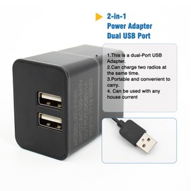 IFREQTECH 2-in-1 Power Adapter Dual USB Port DC 5V 1A Whit 2 USB Charging Cables Compatible with Retevis RT22 RT22S RB19 RB19P RT68 RB28 NR10 RT18 RT22S H777 RB29 Cobra HYT Walkie Talkies