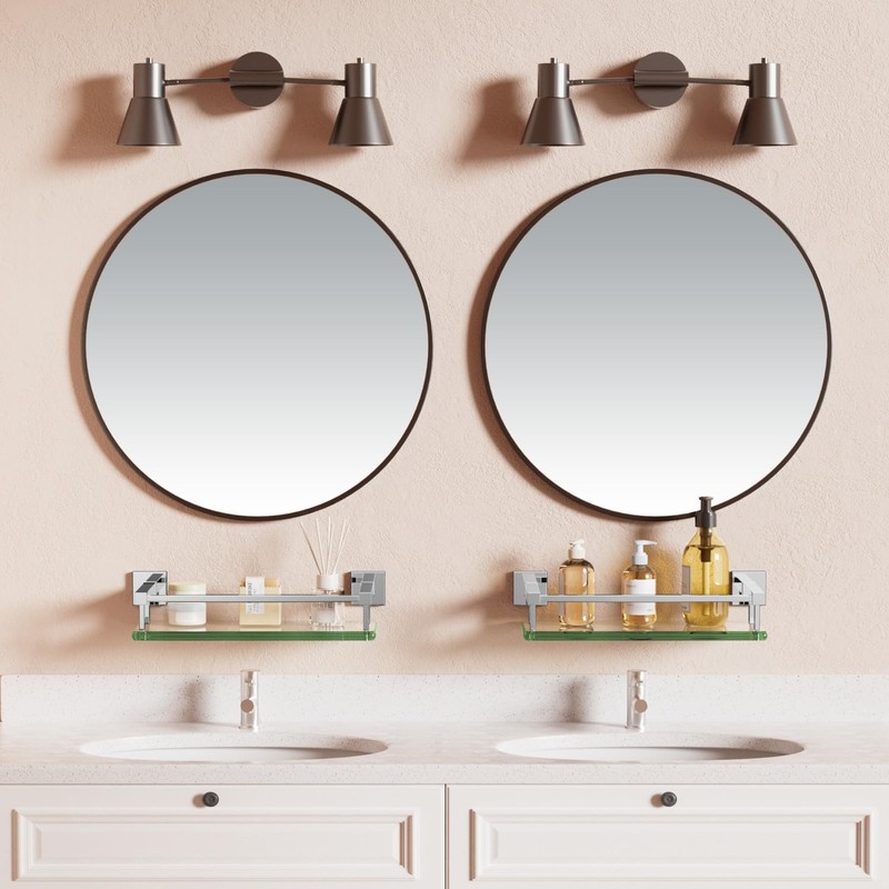 Alise Bathroom Glass Shelf with Stainless Steel Railing, Polished Chrome