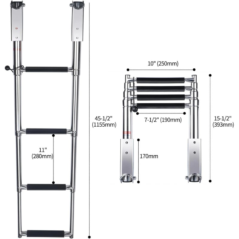 Amarine Made Boat Ladder 4 Step Stainless Steel Telescoping Ladder
