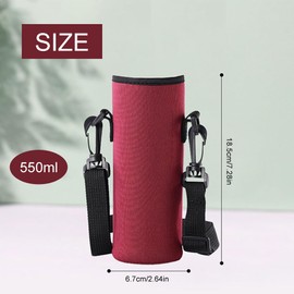 Neoprene Bag for Insulated Bottle, Neoprene Water Bottle Cover, Neoprene Sleeve for Water Bottles with Zip, Suitable for 550 ml Bottle for Camping, Hiking, Cycling, Running, Burgundy Red