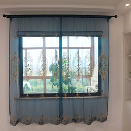 SLOW SOUL Set of 2 Panels Embroidered Birds Sheer Curtains for Living Room Bedroom Dining Room Curtains & Drapes High-end Curtain with Rod Pocket Blue Tulle 49W X 90L inch (2 Panels)