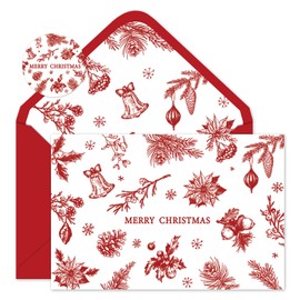 Whaline 24Pcs Merry Christmas Cards with Envelopes and Stickers Red Bell Pinecone Christmas Greeting Cards Holiday Blank Note Cards for Xmas Winter Supplies