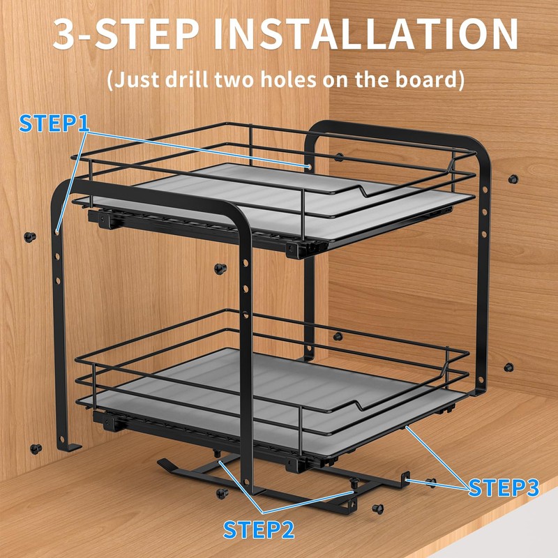 RCHYFEED Spice Rack, 2 Tier Pull out Cabinet Spice Organizer,