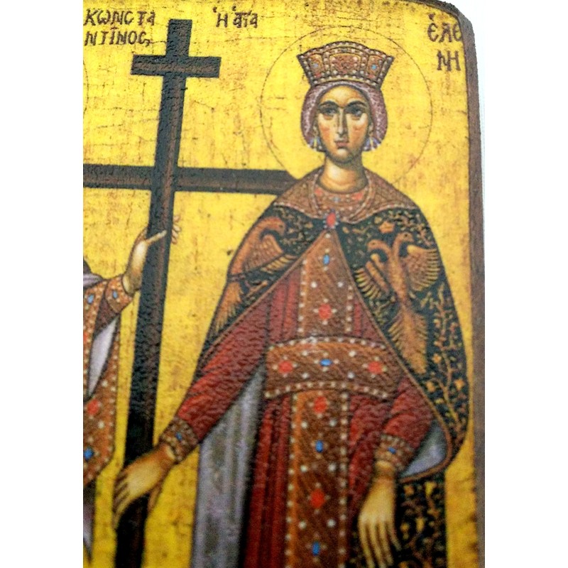 Wooden Greek Christian Orthodox Wood Icon of Saint Constantine and