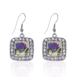 Inspired Silver - God Mother Violet - Silver Dangle Earrings for Women - Square Charm Earrings French Hook Drop with Cubic Zirconia - Women's Dangly Earrings Jewelry Gift