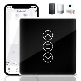 WLAN Roller Shutter Switch, 86 mm x 86 mm Smart LED Blind Switch, Timer and Voice Control, Compatible with Siri, Alexa, Google Home, Black (Black)