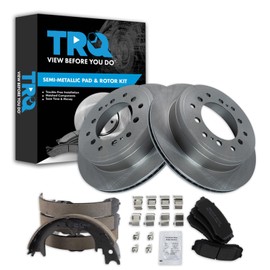 TRQ Rear Brake Pad & Rotor Kit Brake Pads Brake Rotor Parking Brake Shoe Set Semi-Metallic Compatible with 2016 Lexus GX460