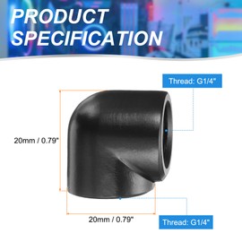 sourcing map 2pcs 90 Degree Elbow Water Cooling Adapter G1/4" Thread Female to Female Compression Connector Fitting Copper Extender Fitting for Computer PC Water Cooling System, Black